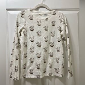 Boden brand small, long sleeved t shirt, cream & brn, cotton with crowns & swans